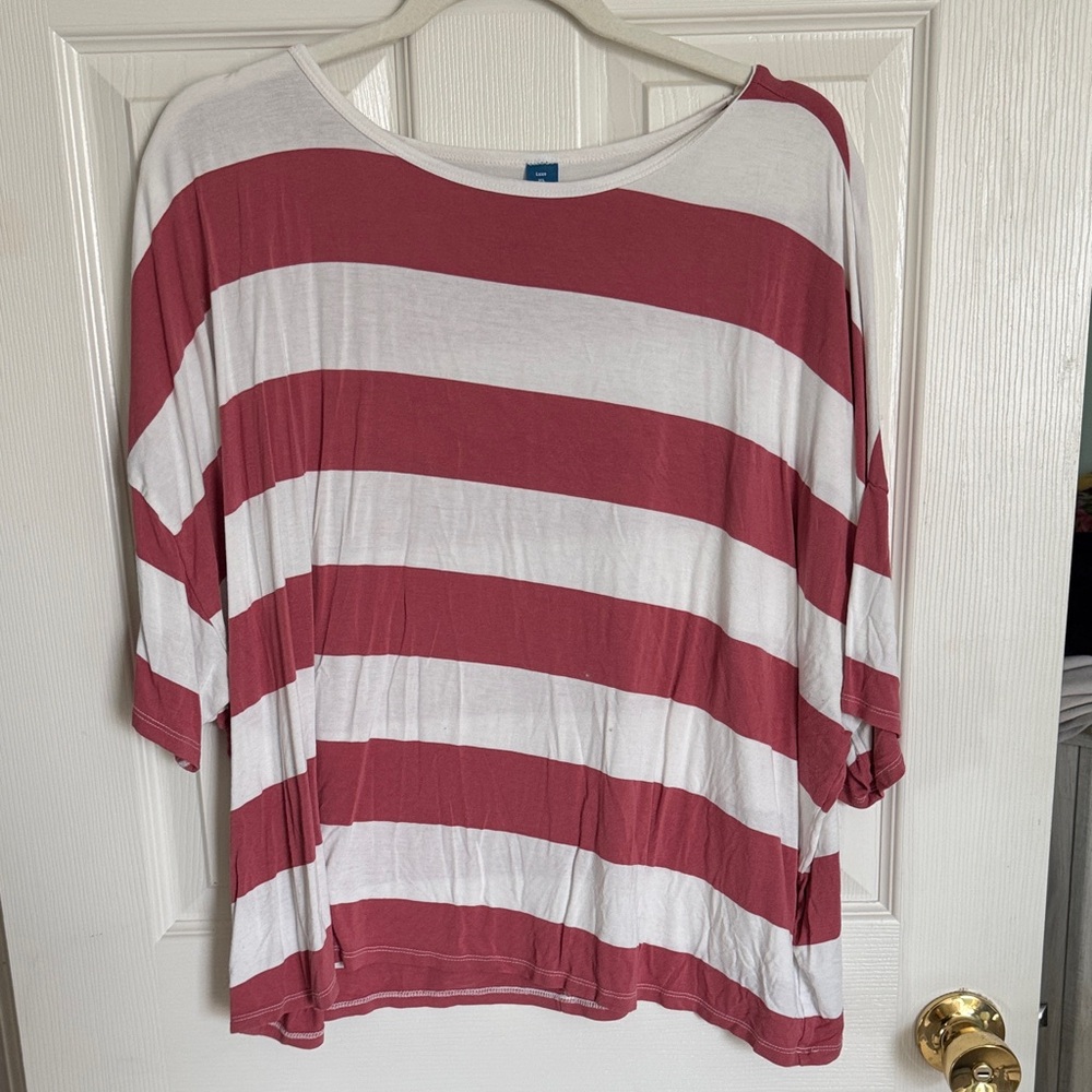 Old Navy White & Dusty Rose Wide Stripe Scoop-Neck Tee